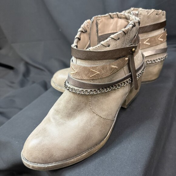 Shoes - New Taupe Chain Strap Ankle Boots | Boho Western Neutral Booties